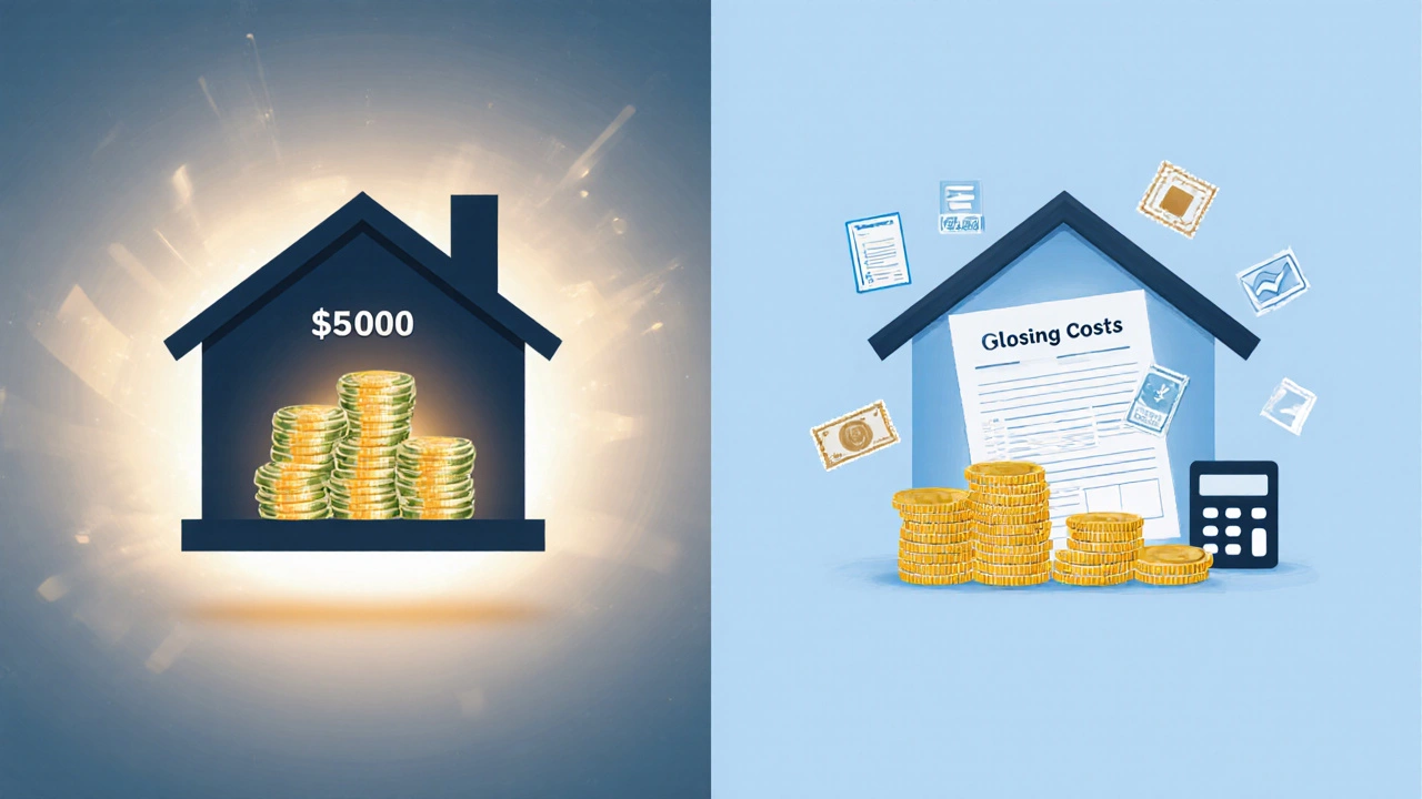 Illustration showing ,000 down payment and k‑k closing costs beside a house.