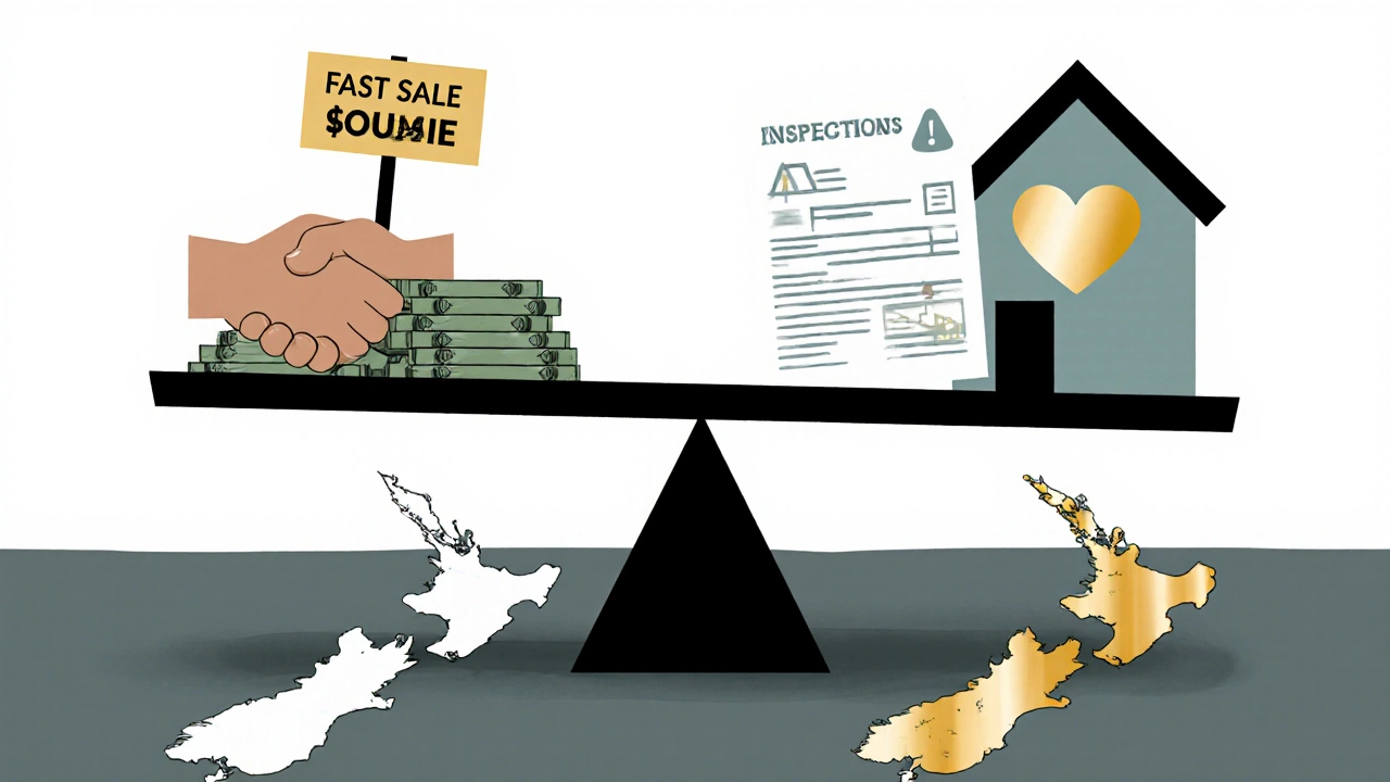 A symbolic scale contrasting profit-driven tactics with honest, client-centered real estate practices.