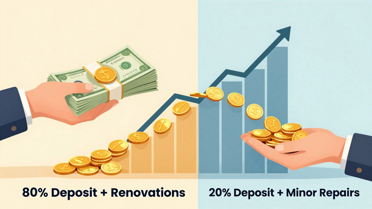 Split illustration showing unequal financial contributions to a home leading to uneven profit shares.