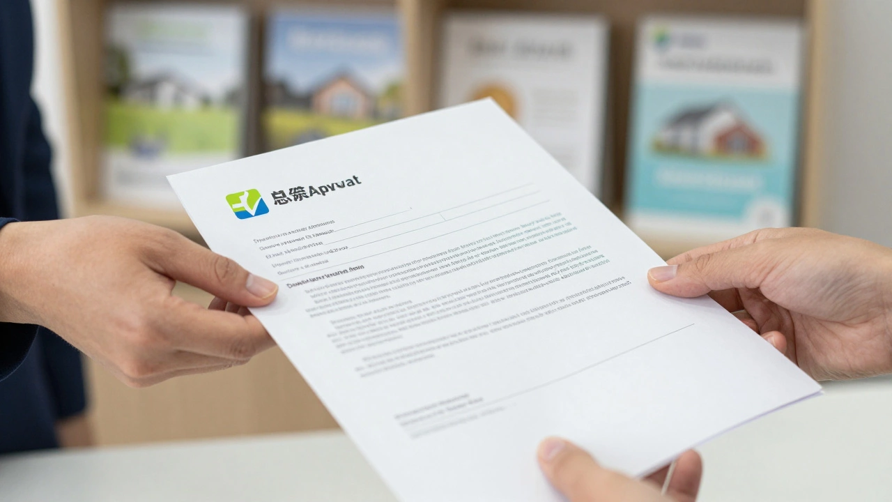 Hands exchanging mortgage and KiwiSaver documents at a housing association office, symbolizing entry into shared ownership.